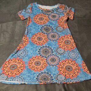 Popyoung Blue Mandala Girls Boho Dress sz L